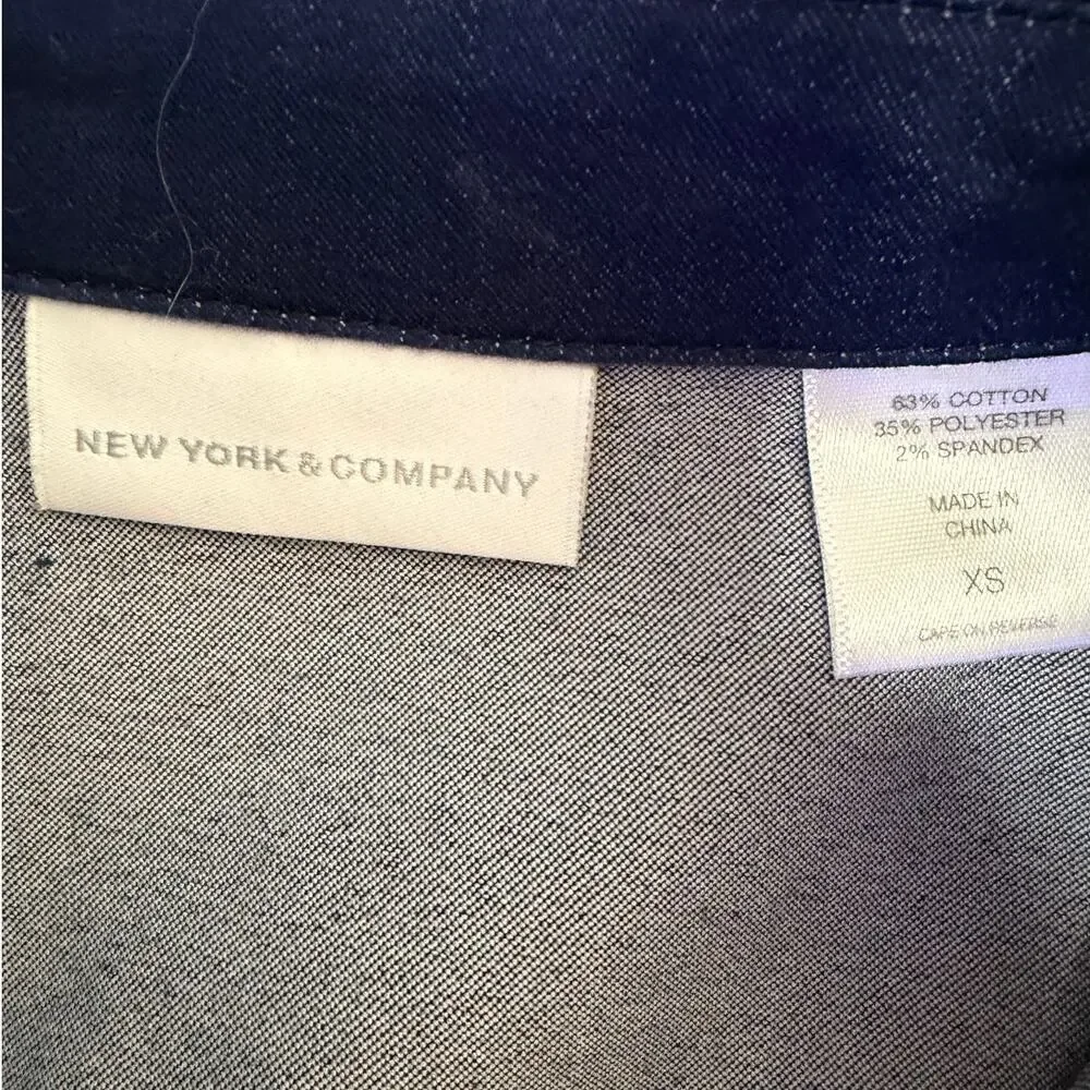 New York & Company Womens Dress XS Blue Denim Style Button Up Cap Sleeve Collar